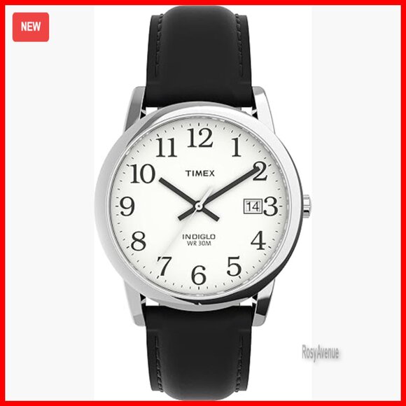 Men's Easy Reader Watch with Indiglo Backlight and Leather Strap